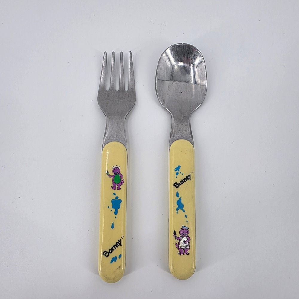 Vintage 1992 Barney the Dinosaur Fork and Spoon Set The Lyons Group